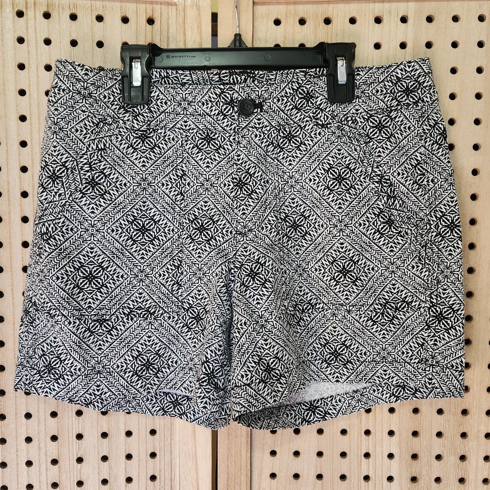 Banana Republic Womens Shorts‎ Black White Geometric Back Pockets 100% Cotton 4